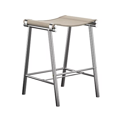 Modern Bar Stool With Stainless Steel Frame And Beige Leather Seat 3d model