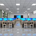 School Modern Computer Classroom With Multiple Computers Desks And Large Interactive Screen 3d model