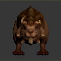 Mythical Game Movie Character With Brown Spiked Back Horns Sharp Fangs And Tail