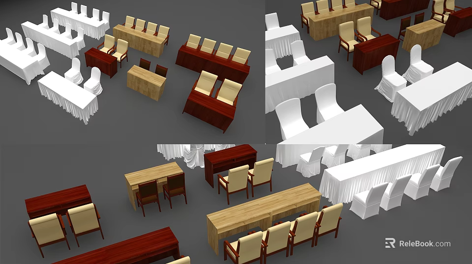 Diverse Wooden And White Conference Tables With Matching Chairs For Meeting Room Setup 3d model 