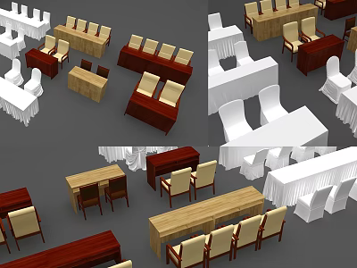 Diverse Wooden And White Conference Tables With Matching Chairs For Meeting Room Setup 3d model