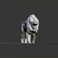 White Lion Stone Statue Standing On Circular Red Gravel Textured Base