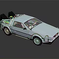Retro Sci Fi Car Model With Silver Body Gull Wing Doors And Roof Equipment