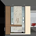 Modern Entryway Interior Design With Marble Wall Decorative Lighting And Wooden Accents