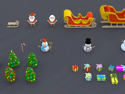 Christmas Decorative Ornament Set With Santa Sleigh Snowman Tree Candy Cane And Gifts 3d model