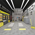 Car Dealership Showroom With Red Sports Cars Yellow Grid Floor And Modern Lighting