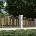 Modern Scenic Wall With Metal Railings White Pillars Green Trees And Grass