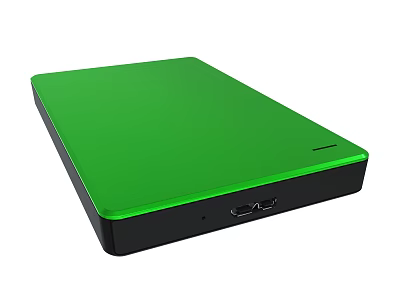 Portable Green External Hard Drive With Black Base And USB Interface 3d model