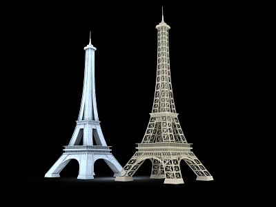 Two Eiffel Tower Model Structures White and Beige on Black Background 3d model