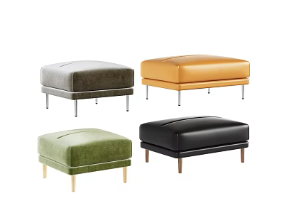 Modern Upholstered Sofa Stools With Gray Orange Green Black Colors And Metal Wooden Legs 3d model