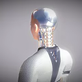 Humanoid Robot Character 3D Model With Metallic Armor And Transparent Lines 3d model