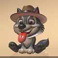 Cartoon Wolf Game Character Wearing Brown Hat With Happy Expression And Tongue Out Sitting Pose