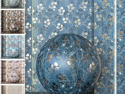 Blue Spherical Component With Gold Floral Patterns And Various Patterned Samples 3d model