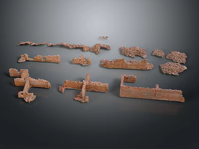 Ancient Terracotta Fragments Displayed As Historical Artifact Pieces On Dark Background 3d model
