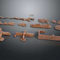Ancient Terracotta Fragments Displayed As Historical Artifact Pieces On Dark Background
