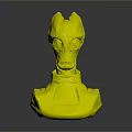 Sci-Fi Alien Creature Head Sculpture with Orange Eyes White Body Red Accent and Black Details