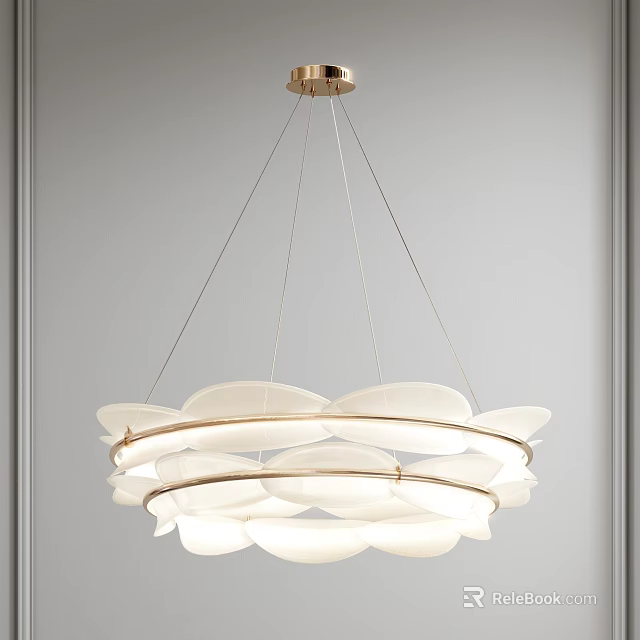 Modern Multi Layered Chandelier With White Petal Shades And Gold Metal Hanging Design 3d model 
