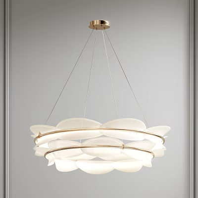 Modern Multi Layered Chandelier With White Petal Shades And Gold Metal Hanging Design 3d model
