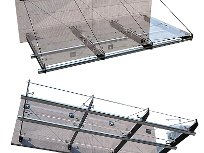 Modern Glass Canopy Structure With Metal Frame For Outdoor Building Entrance 3d model