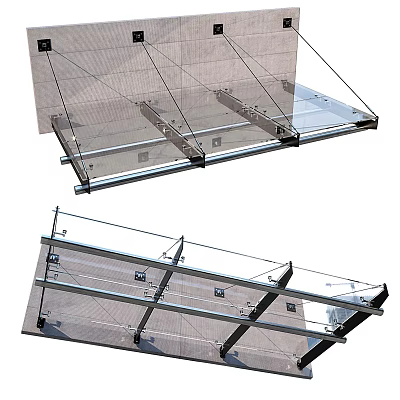 Modern Glass Canopy Structure With Metal Frame For Outdoor Building Entrance 3d model