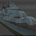 Vintage Warship With Red Deck Dual Main Turrets Superstructure And Weathered Hull 3d model