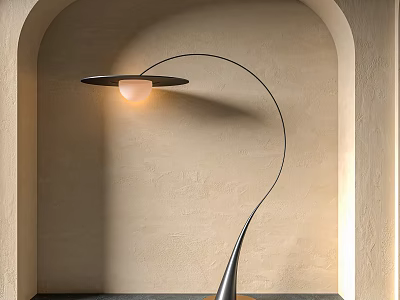 Modern Curved Floor Lamp With Warm Light On Neutral Wall 3d model