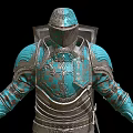 Man Dressed In Medieval Turquoise And Silver Armor With Intricate Designs