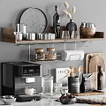 Kitchen Decorative Ornaments Set With Wooden Shelf Metal Tins Glass Jars Coffee Machine And Marble Tray
