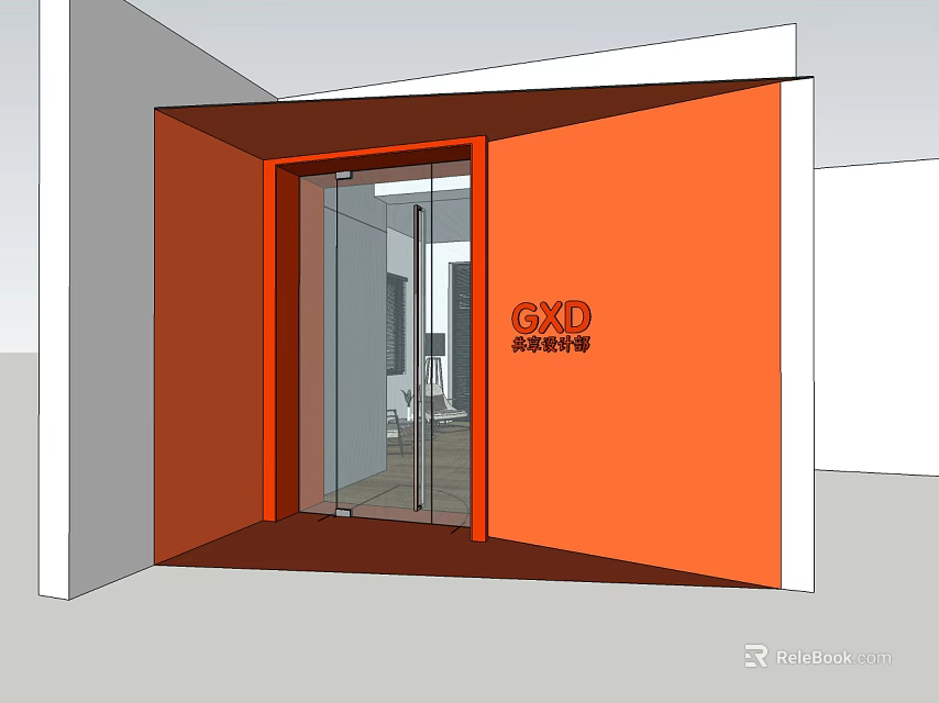Modern Office Interior Design With Orange Glass Door And Open Entrance Space 3d model 