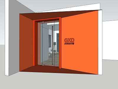 Modern Office Interior Design With Orange Glass Door And Open Entrance Space 3d model