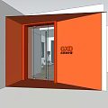 Modern Office Interior Design With Orange Glass Door And Open Entrance Space