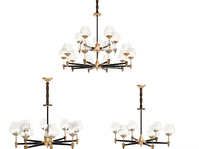 Elegant Classic Chandelier With Brass Frame Clear Glass Shades Multi Arm Pendant Lighting 3d model
