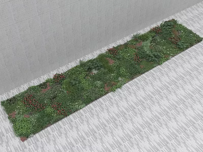 Lush Green Plant Wall With Diverse Foliage Against Grey Wall And Textured Floor 3d model