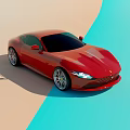 Red Sports Car Modern Sleek Design Aerodynamic Body Alloy Wheels Headlights