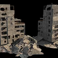 Ruined High Rise Building Components Featuring Collapsed Floors And Broken Walls Structure 3d model