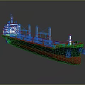 3D Rendered Large Cargo Ship With Red Blue Hull And Yellow Cranes