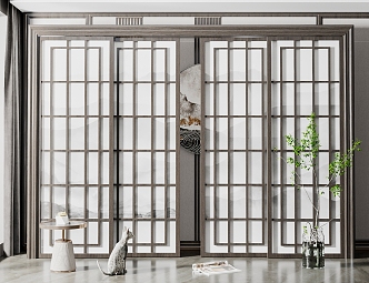 New Chinese-style sliding door 3d model