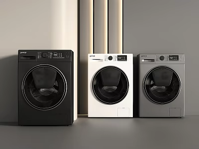 Modern Washing Machines in Black White Silver with Sleek Front Load Design 3d model