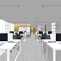 Modern Public Office Space With Open Layout Workstations And Office Computers 3d model