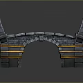 Medieval Stone Bridge 3D Model With Wooden Deck Spiked Towers And Decorative Stripes