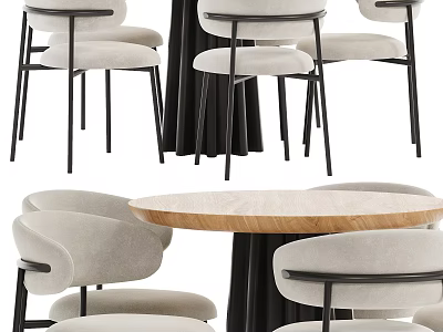 Modern Round Dining Table Set With Upholstered Chairs And Metal Legs 3d model