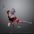 Woman With White Hair In Black And Red Outfit Doing Dancing Pose On Reflective Floor
