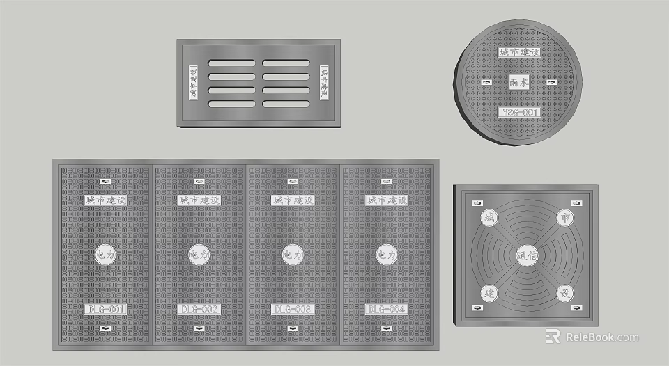 Various Road Infrastructure Elements Including Manhole Covers And Drainage Grates 3d model