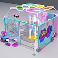 Interactive Transparent Glass Booth With Colorful Neon Decorations And Cartoon Characters 3d model