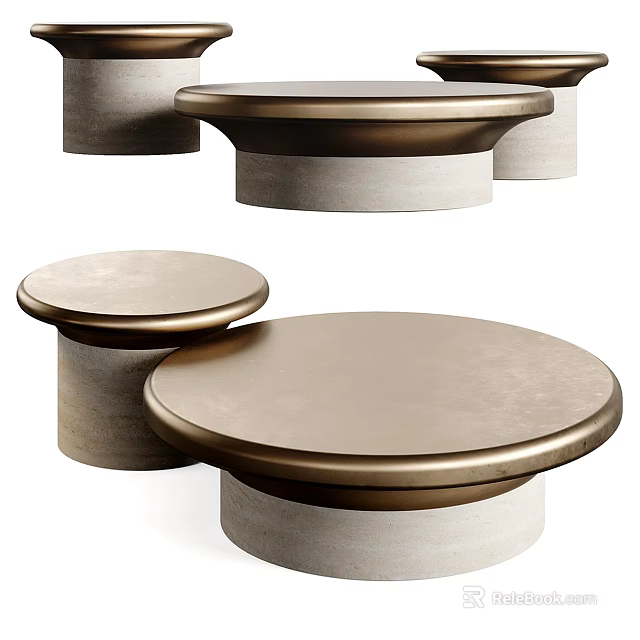 Modern Round Coffee Table With Gold Metal Frame And Marble Top For Living Room Decor 3d model 