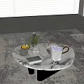 Modern Home Decor Marble Round Coffee Table With Vase Green Plant Kettle And Box