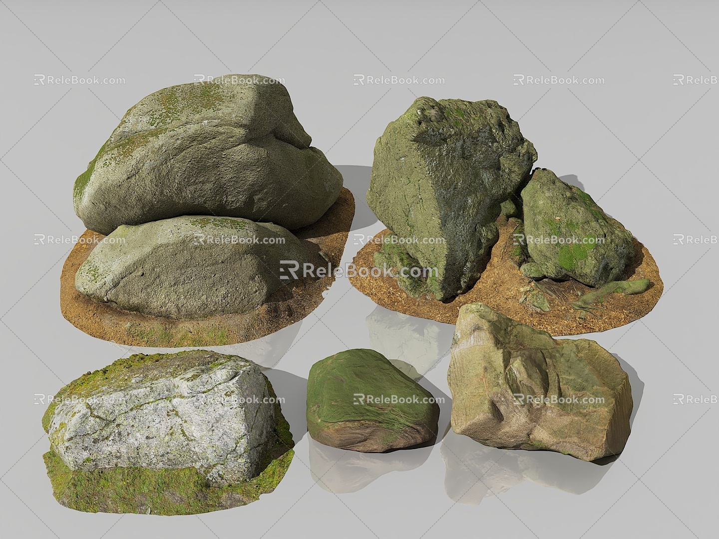 Stone Granite Stone Ground Stone Ground Moss Stone Forest Ground Primeval Forest Pavement Stone Pile Sand Stone Shaped Stone Mine 3d model