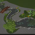 Garden Landscape Design With Winding Paths Wooden Bridge And Ponds With Water Lilies