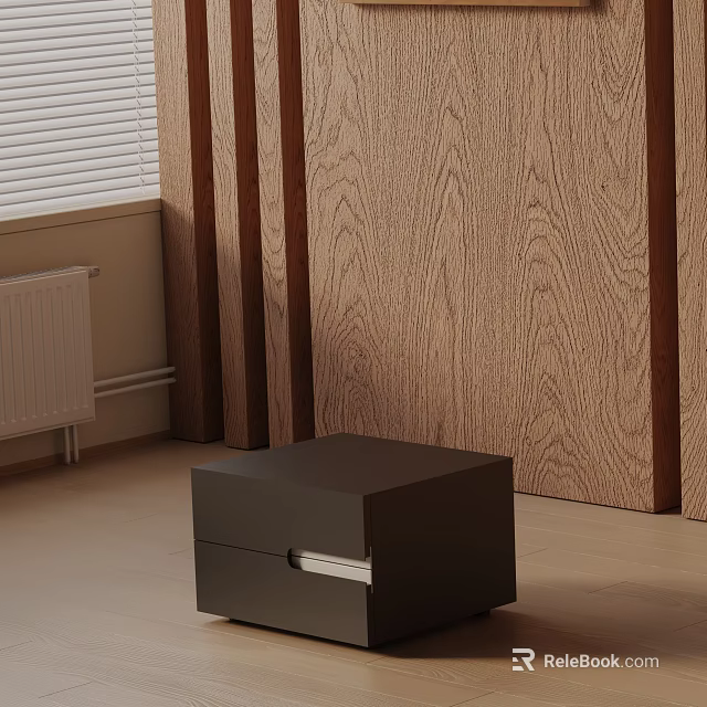 Modern Black Bedside Table With Drawer Design And Wooden Wall Panel Interior 3d model