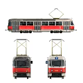Two Red and White Trams With Pantographs Windows And Number 111 3d model
